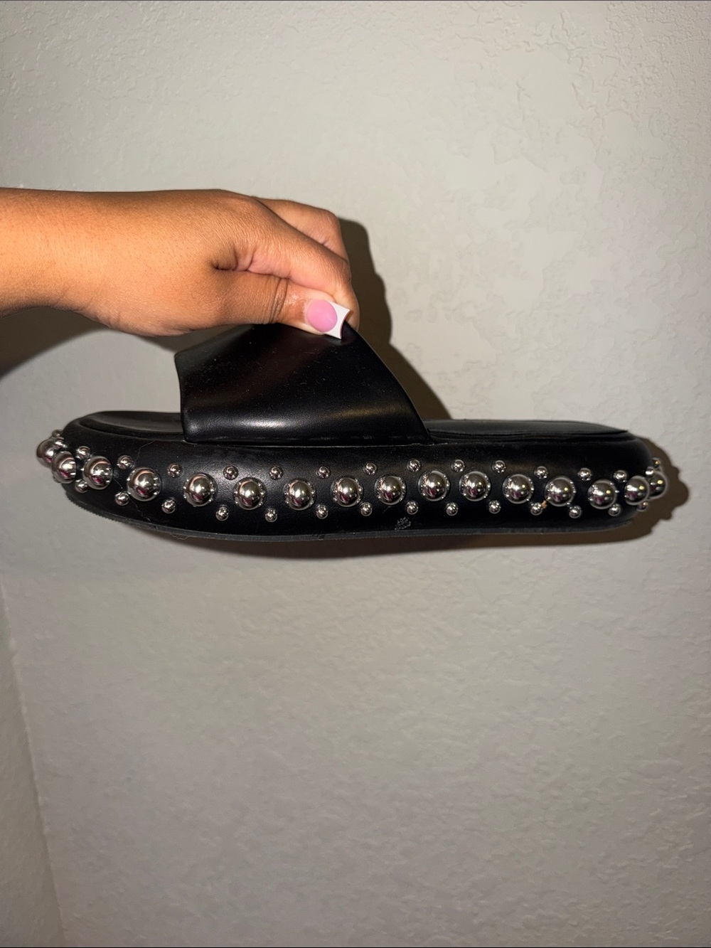 Fashion Nova Black Studded Platform Slide Sandals